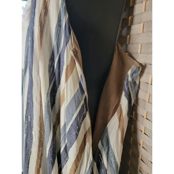 Ryu Anthropologie Dress Size Small Blue‎ Brown Cream Handkerchief Hi Low Ruffle - Picture 4 of 6